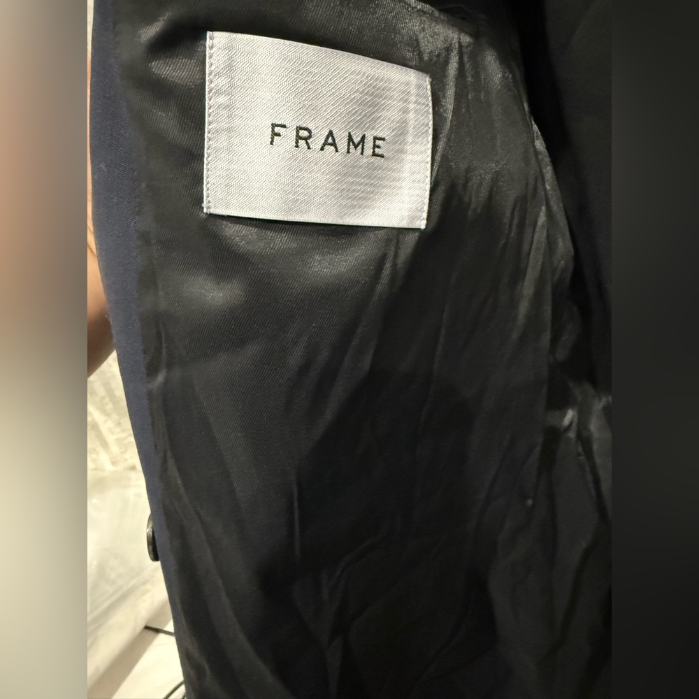 NWT FRAME Navy Double-Breasted Blazer with Satin Collar – Size M/L - Picture 12 of 12
